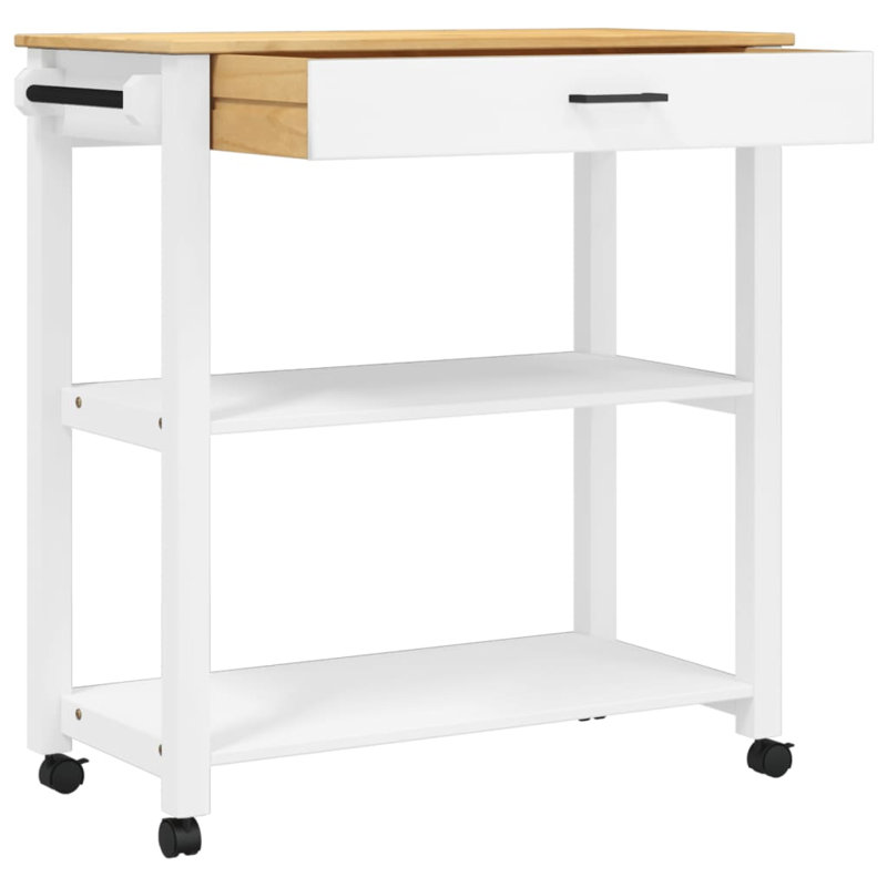 Kitchen Trolley MONZA 84X40x90 Cm Solid Wood Pine, White