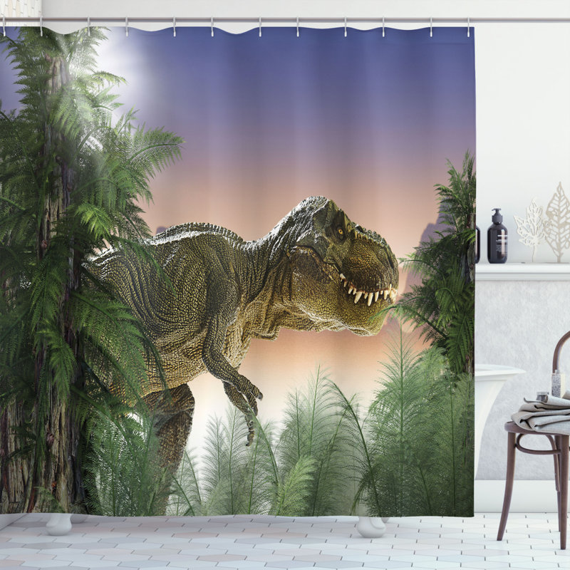 Ensemble de rideau de douche et crochets jurassique, H 70 po x l 69 po