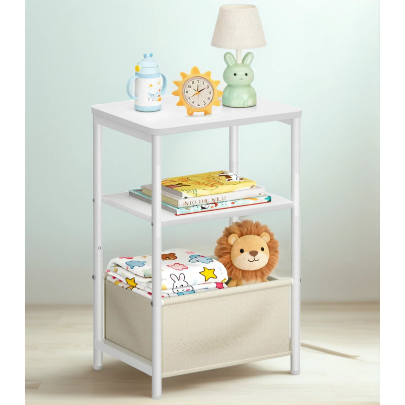 Table de bout de chambre de bébé avec panier de rangement, petite table de bout pour la chambre à coucher et le salon, table de chevet spacieuse à deux niveaux avec coins arrondis pour les petits espaces, assemblage facile