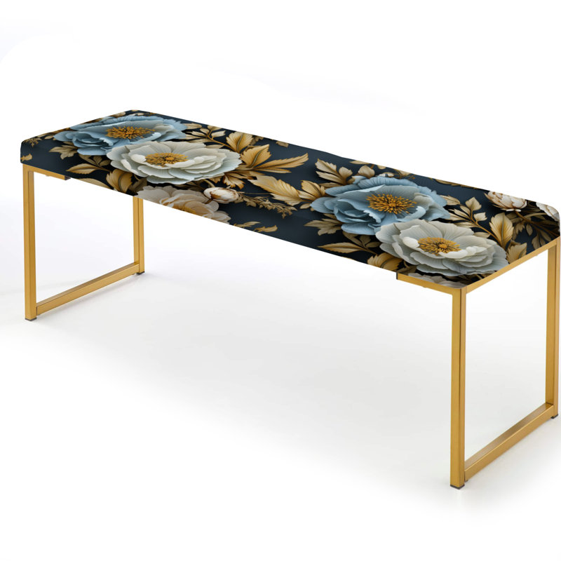 Banc rembourré or, Blue Timeless Floral Elegance Wonderland