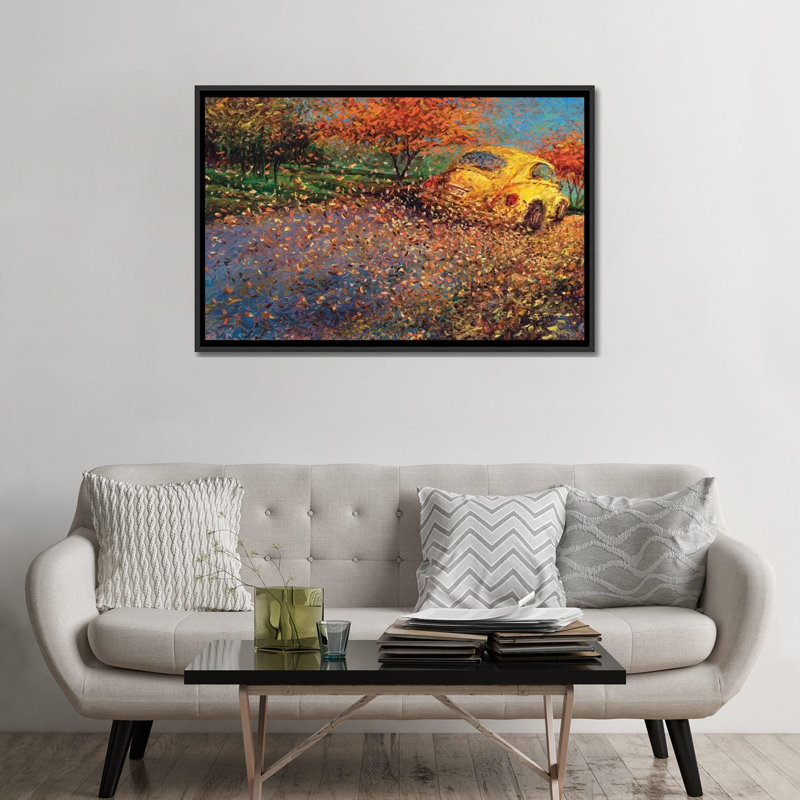 Reproduction d’art sur toile tendue, "iris scott-volkswagen yellow", H 32 po x l 48 po x P 1,5 po, Toile avec cadre noir