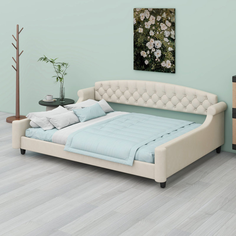 Canapé-lit avec capitonnage profond et construction durable pour les chambres d'amis ou les espaces de vie, Beige