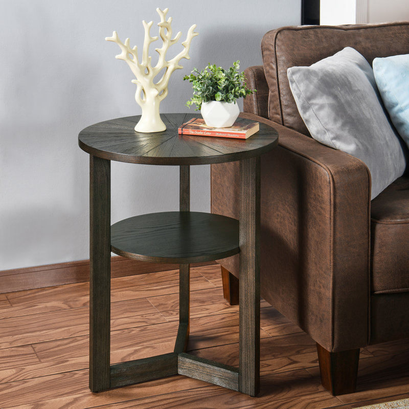 Table de bout à piédestal avec rangement Freyha, H 24 po x l 19,3 po x P 19,3 po, Noir ébène