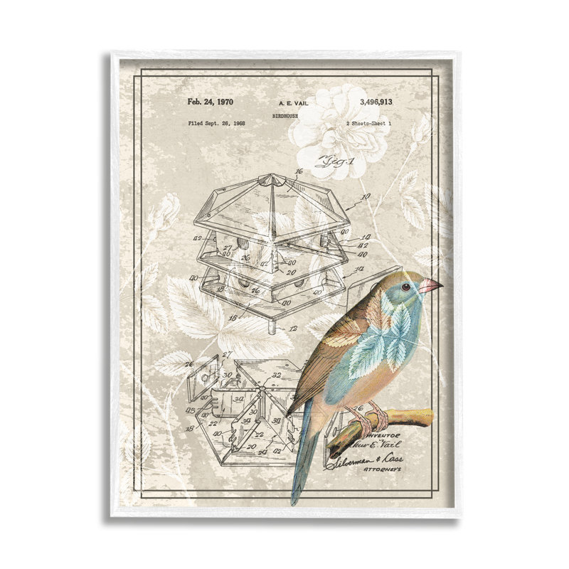 Oiseau bleu par Daphne Polselli, H 30 po x l 24 po, Giclée encadrée blanc bord de mer