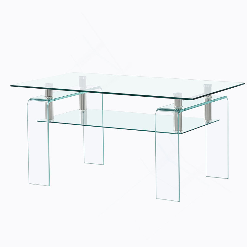 Table basse rectangulaire en verre transparent, table basse moderne en verre pour le salon