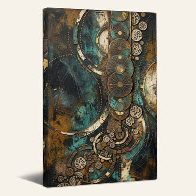Tableau sur toile aux formes géométriques abstraites turquoise et or