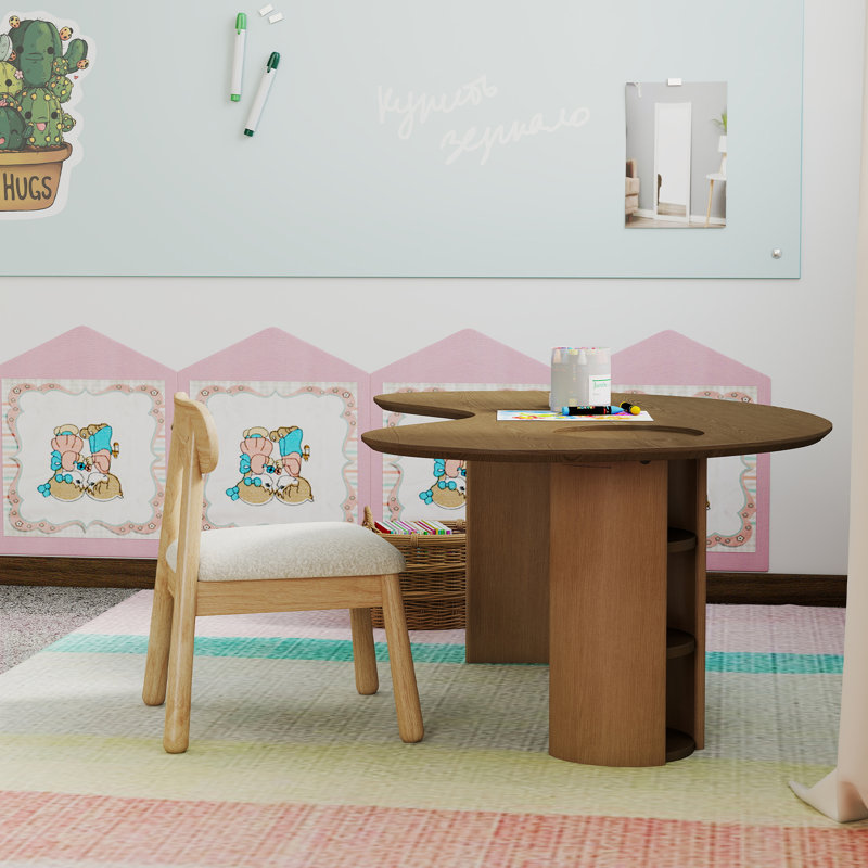 Ensemble de table et de chaises pour enfants, 2 pièces, 2, Brun / Blanc