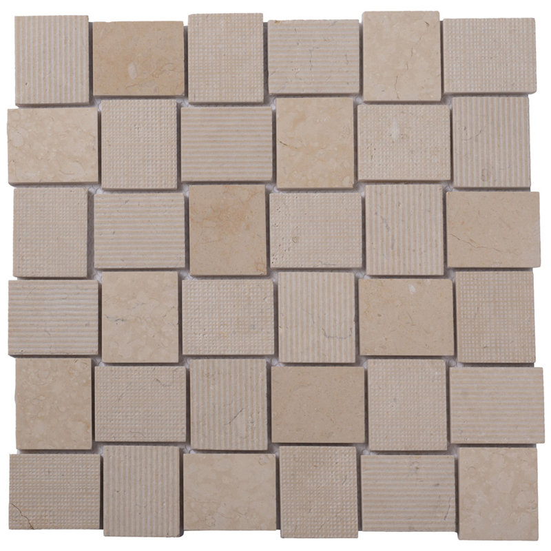 1.6 x 1.9 Marble Basketweave Mosaic Tile, Beige