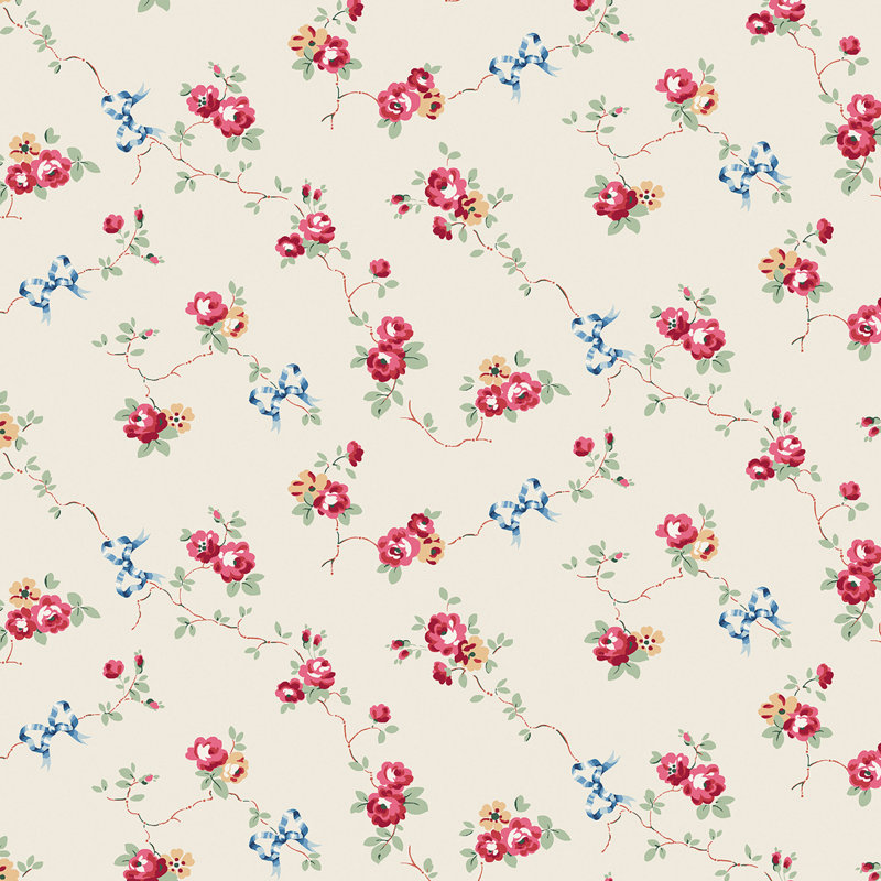 Cath Kidston Rose & Bows Floral Wallpaper, Beige