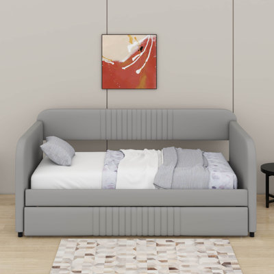 Upholstered Daybed With Trundle, Velvet Sofa Bed Daybed With Trundle Bed, Backrest And Wood Slat Support