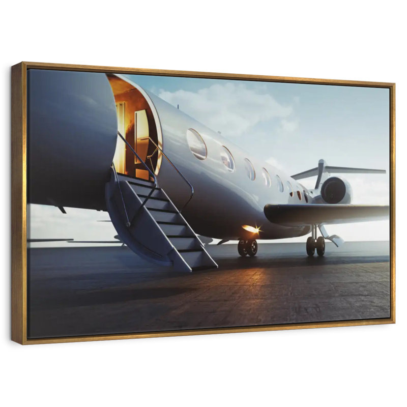 Avion privé de luxe, 19 po x 13 po, Cadre flottant doré
