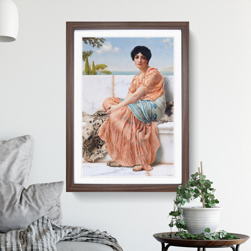 In the Days of the Sappho by John William Godward - Picture Frame Painting, 36cm H x 27cm W x 2cm D, Walnut Framed