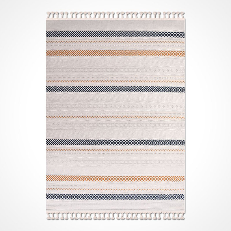 Modern Cream Machine Washable Non-Slip Area Rug, Rectangle 3'4" x 5'