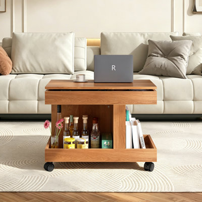 Modern 26.77" Rolling Side Table With Wheels, End Table Bedside Table With Storage Shelf