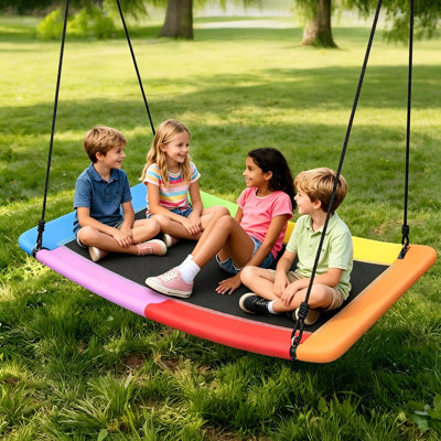60" Family Platform Tree Swing with 700lb Capacity, 900D Oxford Fabric, Adjustable Rops, Ready to Hang in 10 Mins