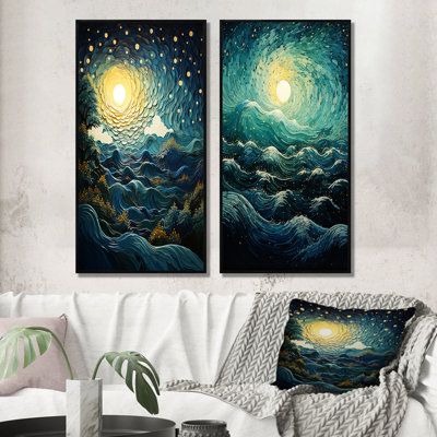 " Teal Yellow Ocean Rhapsody " 2 - Pieces