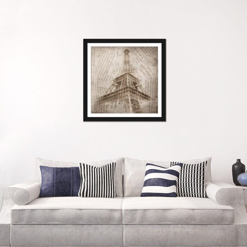 Tour eiffel ii, impression sur toile tendue, H 24 po x l 24 po x P 1 po, Papier d'art encadré noir, Blanc