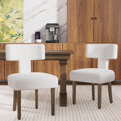 Boucle Lamb T-Shape Dining Chairs Side Chairs (Set of 2)