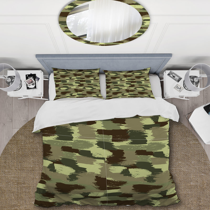 Ensemble de housse de couette en microfibre brun / vert 3 pièces, Housse de couette double + 2 taies décoratives st