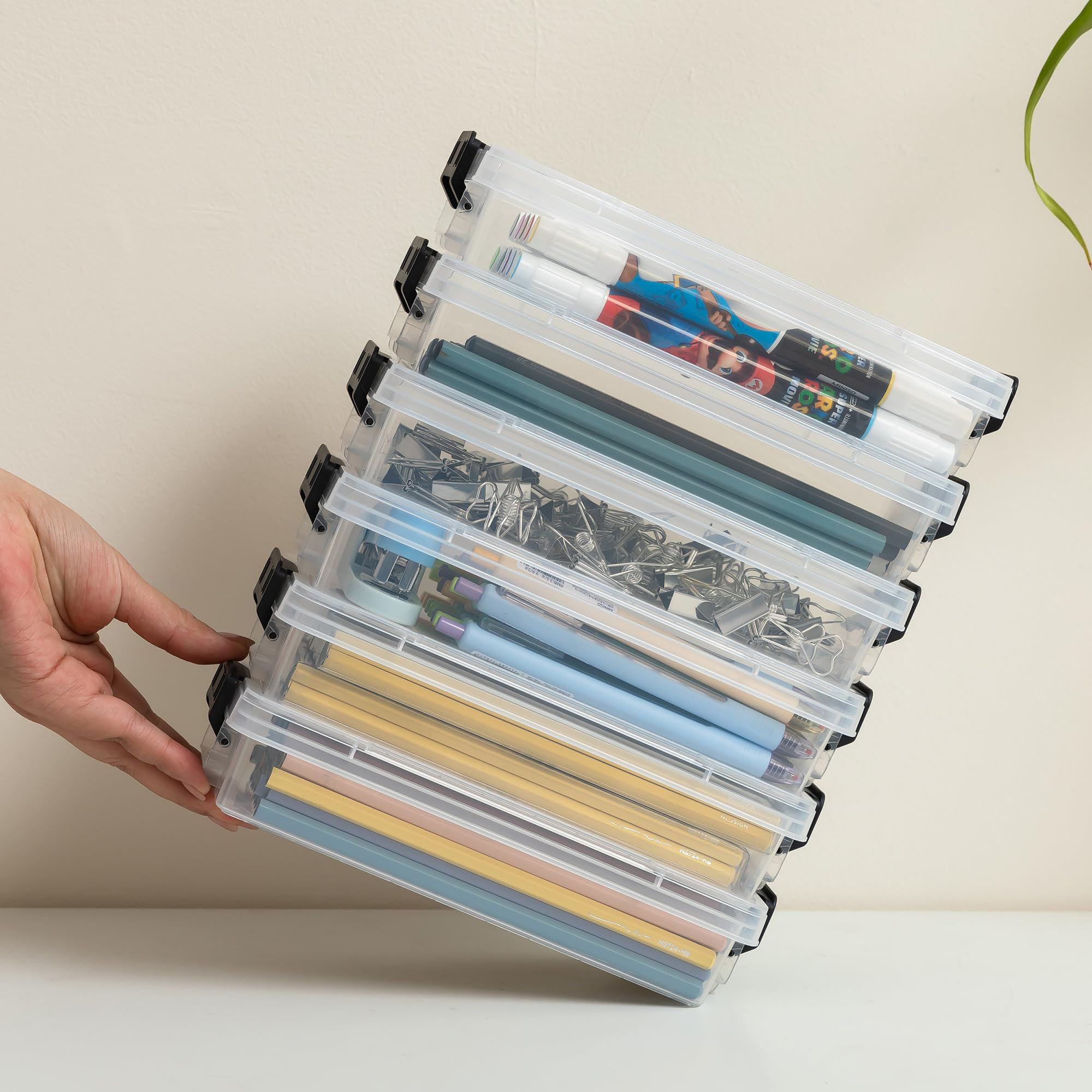 Inbox Zero 6 Pack Transparent Plastic Pencil Box With Locking Lid ...