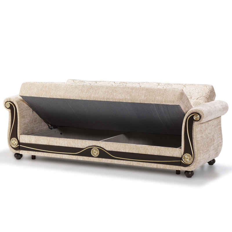 Beige Twin Fabric Inner-Spring Sofa Bed with Storage