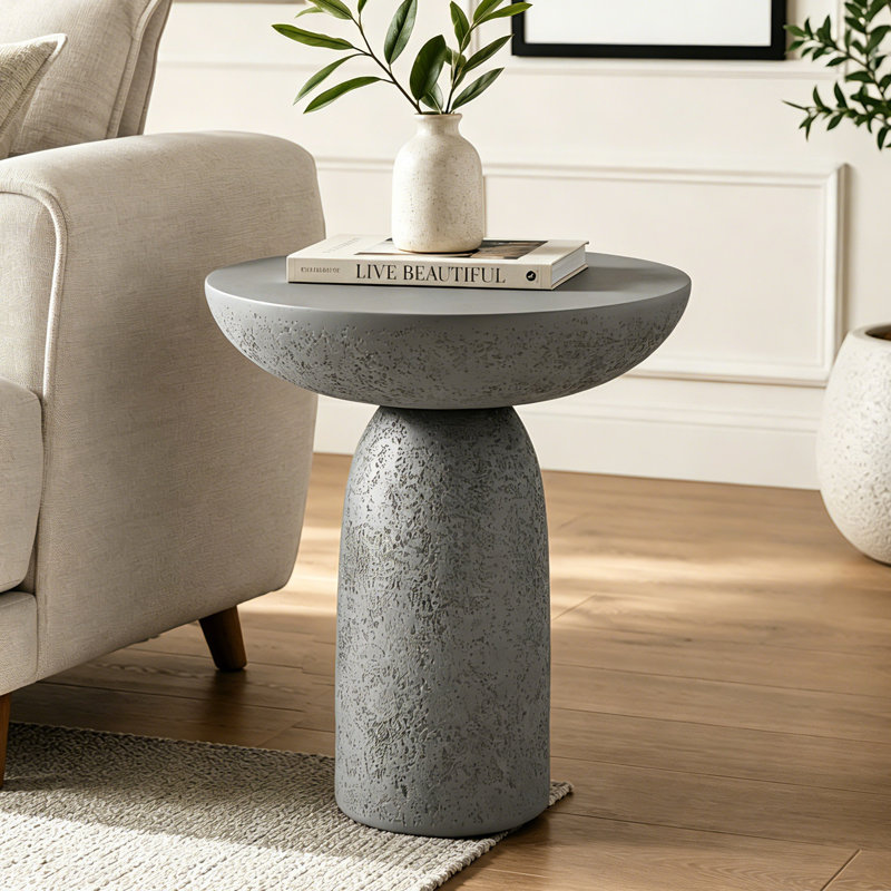 Fiberglass Mushroom-Shaped Accent Table, Gray