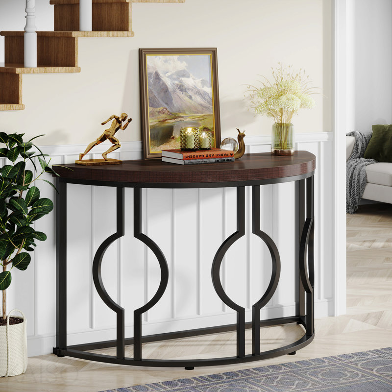 Console demi-lune 43 po, demi-cercle industriel pour le salon - Brun rustique