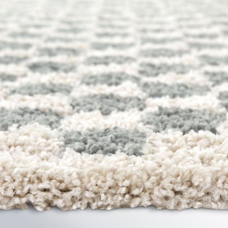 Tapis à poils longs sauge / crème à carreaux Walker, Rectangle 6 pi 7 po x 9 pi