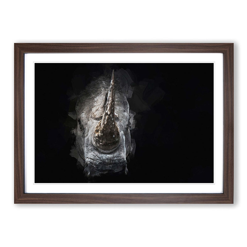 Rhino in the Shadows in Abstract - Picture Frame Graphic Art Print, 27cm H x 36cm W x 2cm D, Walnut Framed