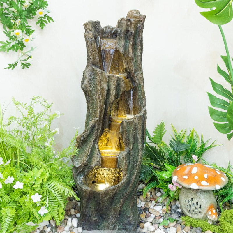 Fontaine d'extérieur à cascade avec lumières DEL écoénergétiques pour jardin et patio