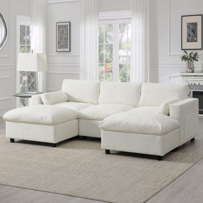 Canapé modulaire Basic, canapé modulaire en chenille avec poches de rangement, ensemble de canapé en U à 5 places avec coussins décoratifs, combinaison libre, canapé Cloud moderne avec 2 repose-pieds mobiles