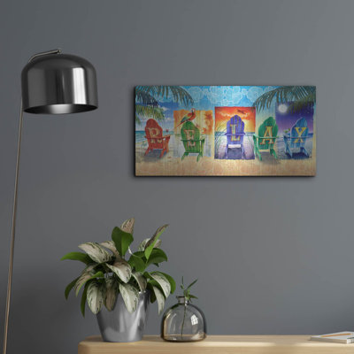Art mural en métal luxueux «Lone Palm Right Heron» par James Mazzotta, 24 po x 12 po