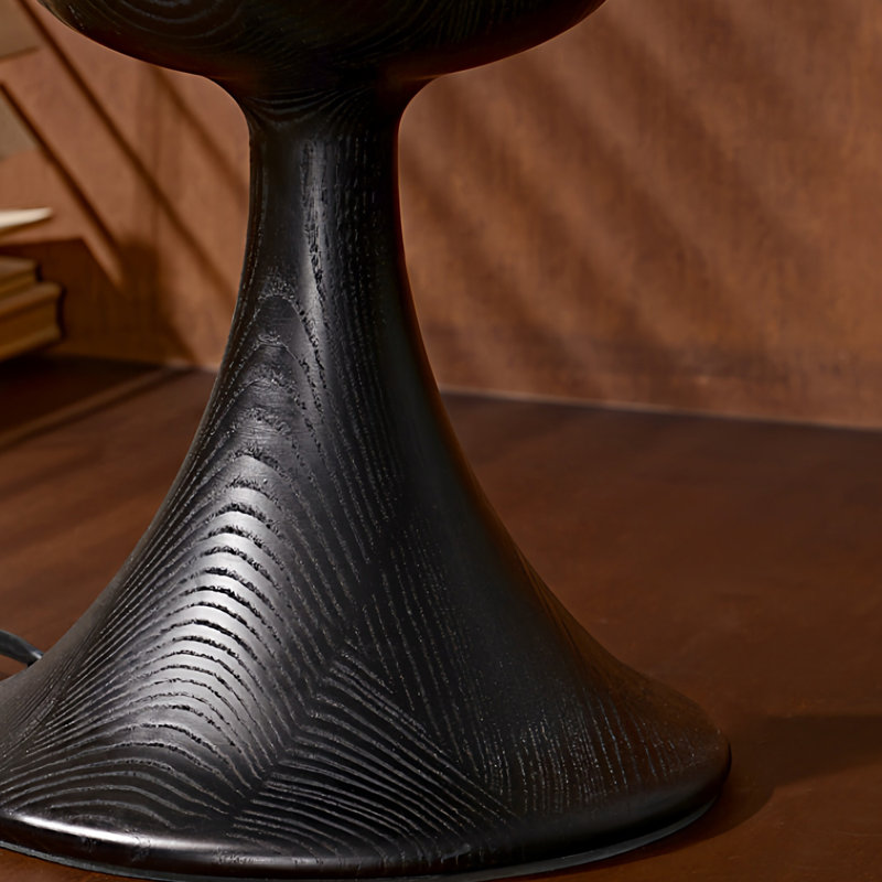 Petite lampe de table moderne en bois massif noir avec abat-jour en polyester pour le salon de la chambre à coucher, ampoule incluse