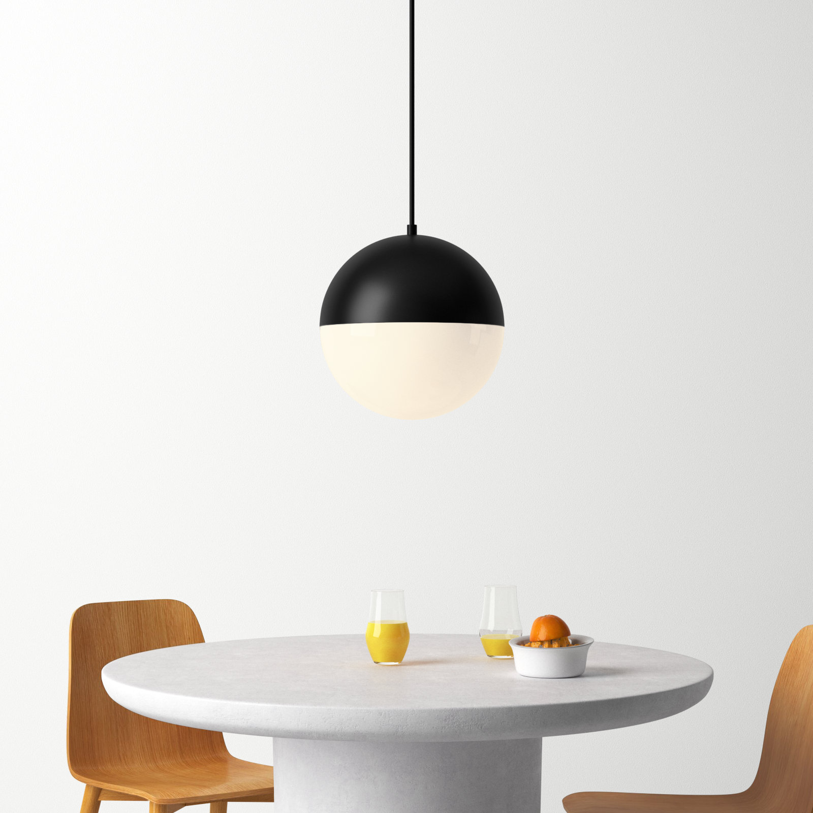 Yvette Single Light Glass Pendant, Matte Black
