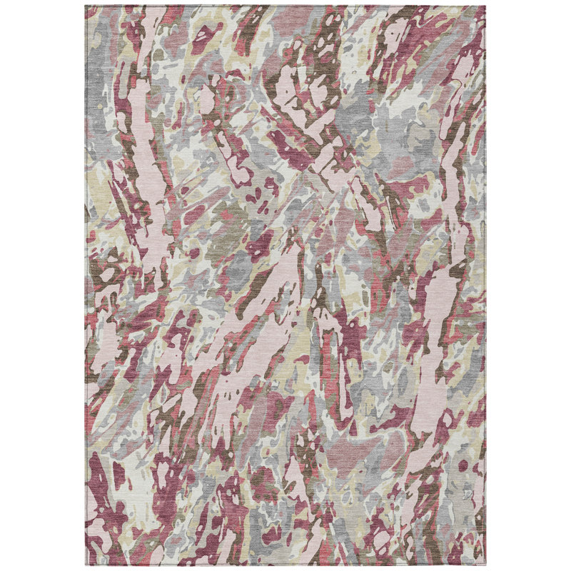 Machine Washable Indoor/Outdoor Chantille ACN2441 Abstract Rug, 2'6" x 3'10", Blush
