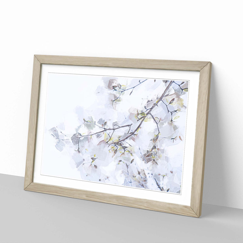 Branch of a White Magnolia Tree in Abstract - Picture Frame Painting Print, 27cm H x 36cm W x 2cm D, Oak Framed