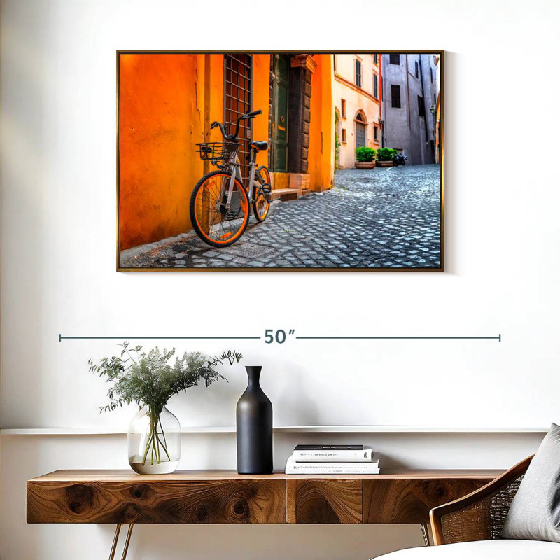 Vélo de rue pittoresque, Cadre flottant doré, 37 po x 25 po