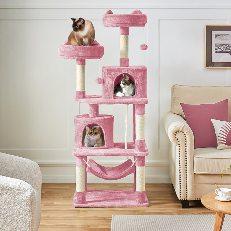 Arbre à chat 62,2 po à plusieurs niveaux pour petits / moyens chats, Rose
