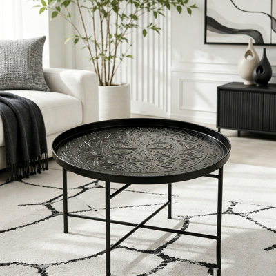 Round Metal Coffee Table with Hammered Pattern