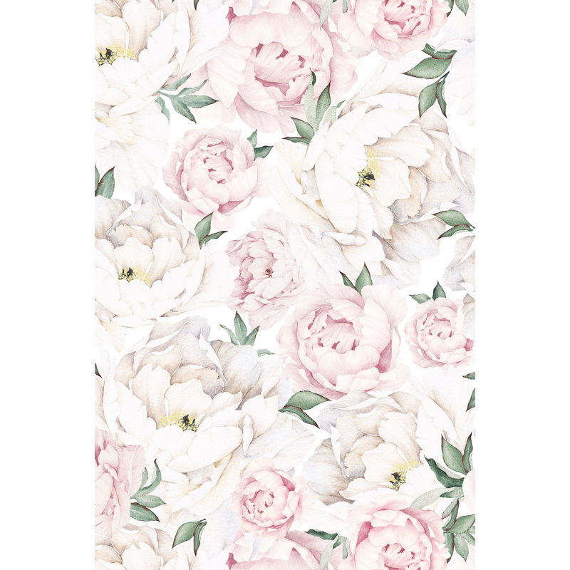 Papier peint adhésif moyen pivoine moyenne, L 96 po x l 48 po, Rose