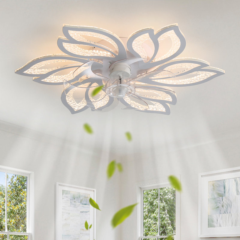 26" 7 - Blade Modern Indoor Dimmable LED Ceiling Fan with Light, Can Remote or APP, White
