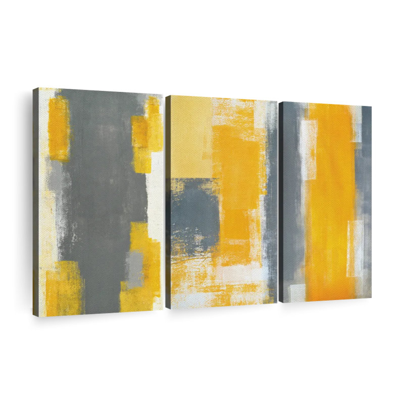 Yellow Abstract Multi Piece Canvas Print, 28" H x 45" W x 1.25" D