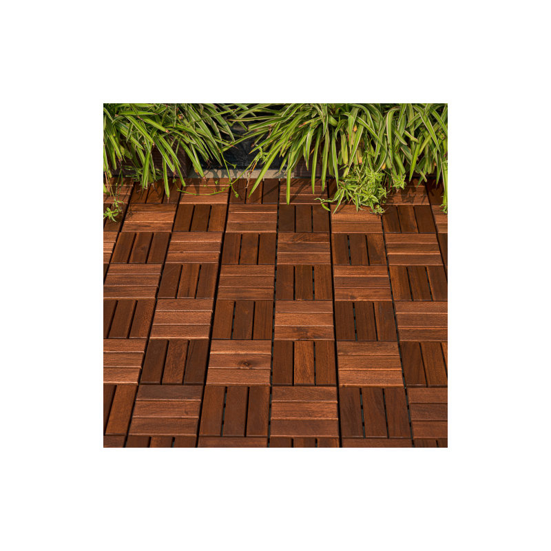 Carreaux de terrasse en bois d'acacia imbriqués carrés 12 po x 12 po (30 pièces) - Motif damier brun