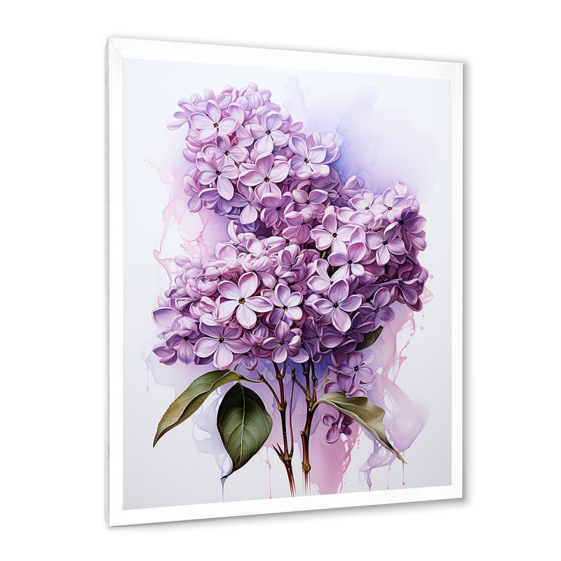 Élégant bouquet de lilas sur toile, H 32 po x l 24 po x P 1 po, Cadre simple blanc