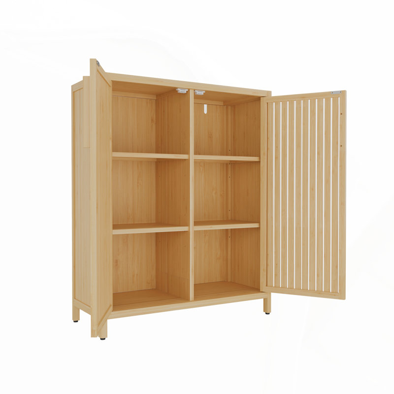 42 Inch Multi-Scene Use Large Capacity Storage Cabinet with Durable Bamboo Construction and Versatile Shelves for Home Organization