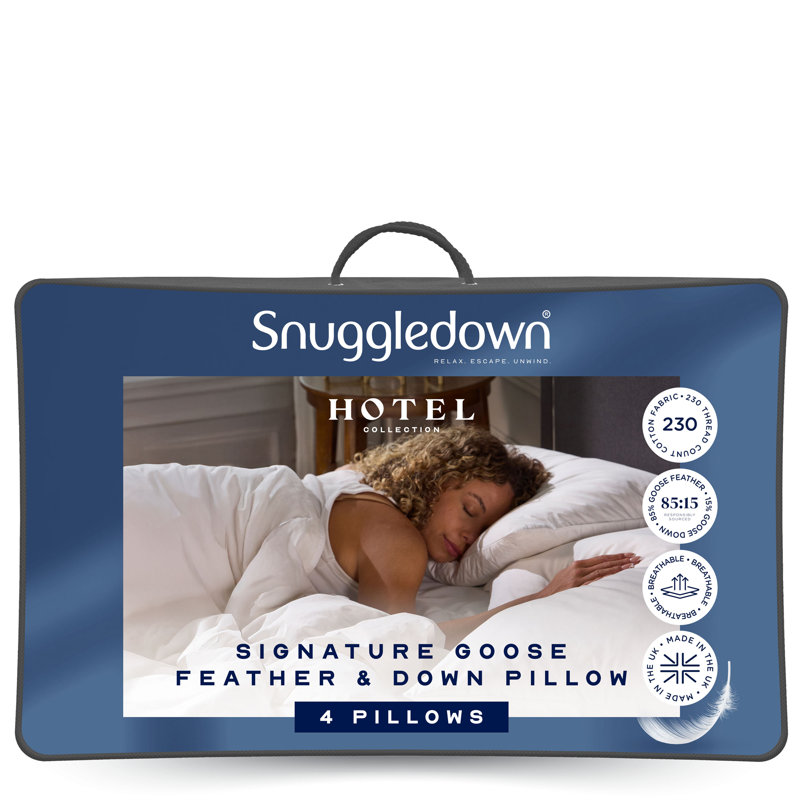 Luxurious Hotel Snuggledown Signature Goose Feather & Down Medium Support Back Sleeper Cotton Cover Pillow
