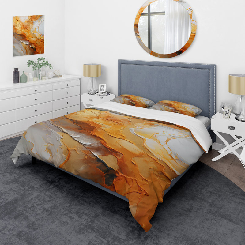 Ensemble de housse de couette Geode Lava IV doré et blanc, Housse de couette pour très grand lit