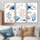 Coquillages bleus et roses sur fond blanc - ensemble d'art mural encadré nautique et côtier sur 3