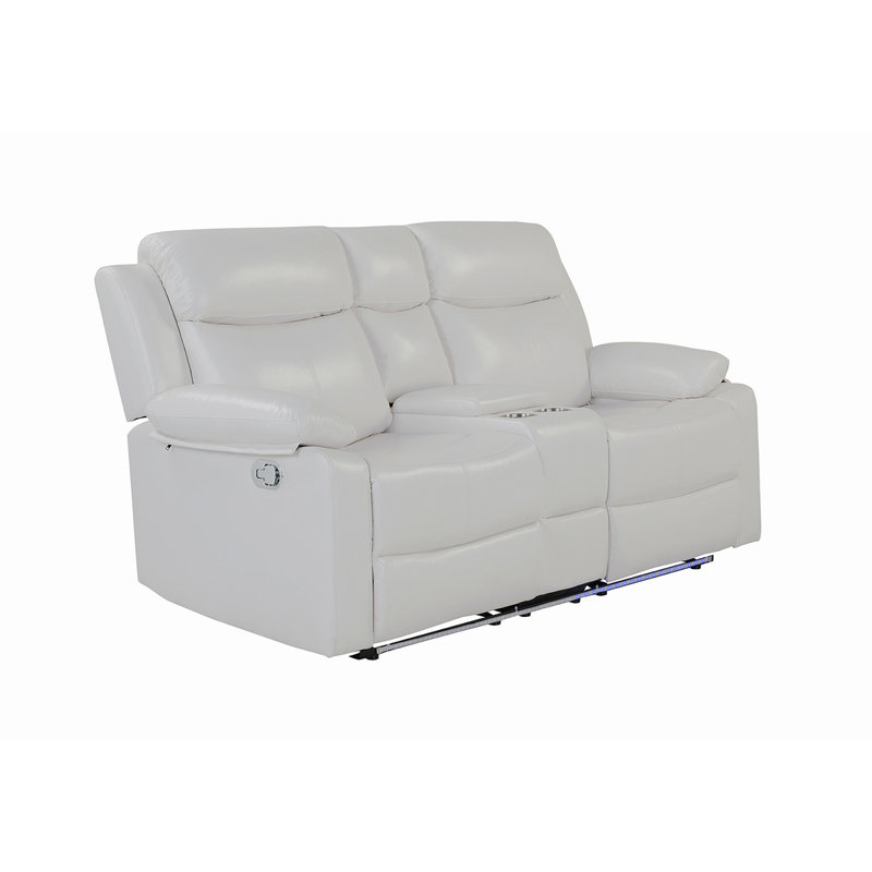 White Console Reclining Loveseat With LED Lights, White