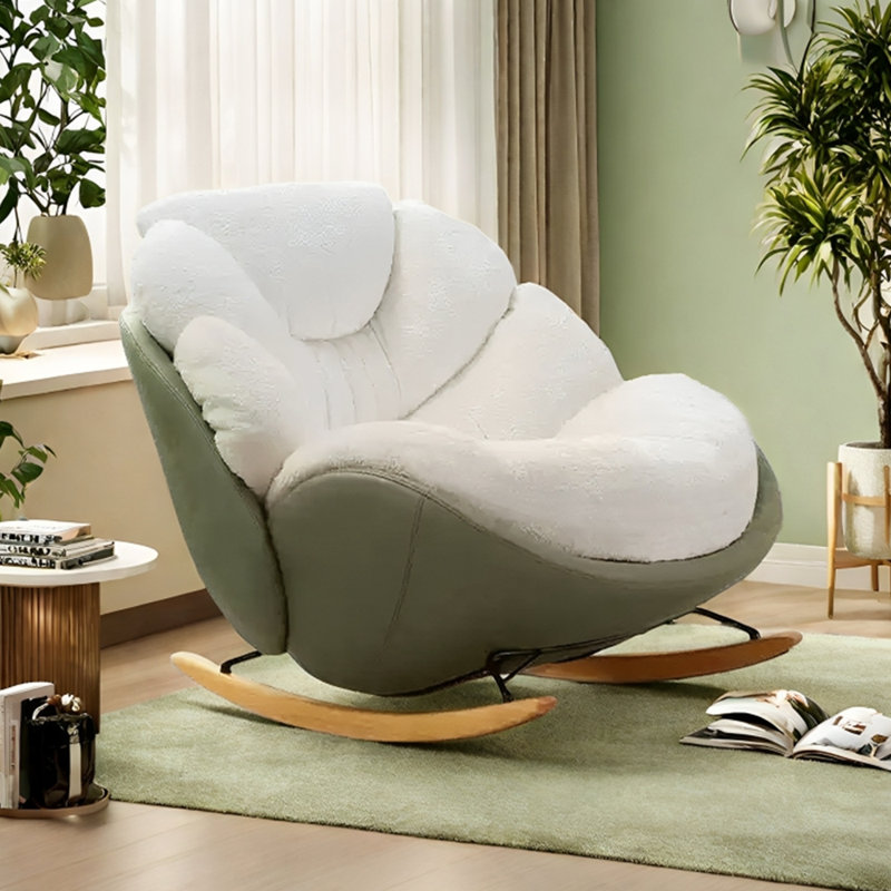 Chaise berçante en chenille avec structure en métal, Blanc